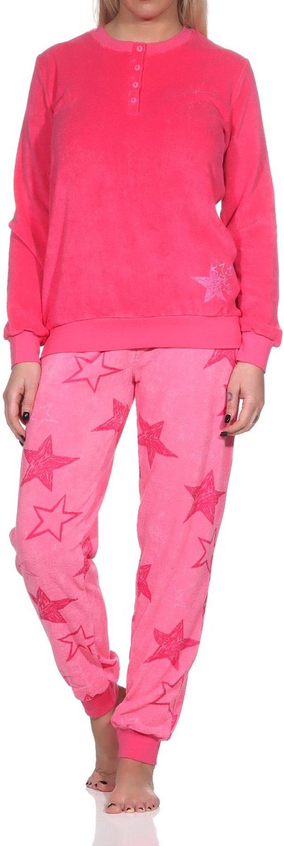 Normann dames badstof pyjama lange mouw met manchetten in steroptiek - ook in oversize pink