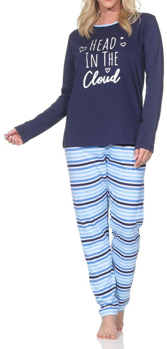 Normann dames lange pyjama in elegante strepenlook navy