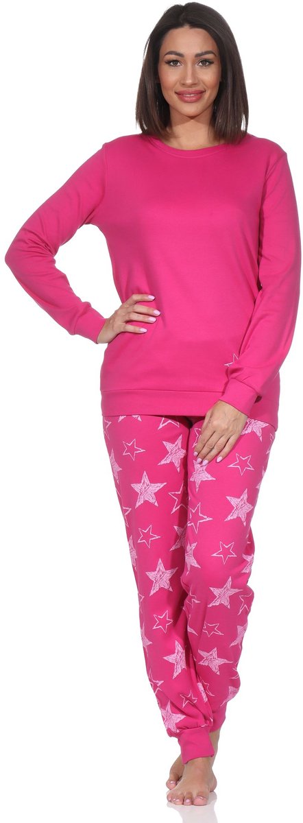 Normann dames lange pyjama in knuffelzachte interlock kwaliteit met boorden in sterlook pink