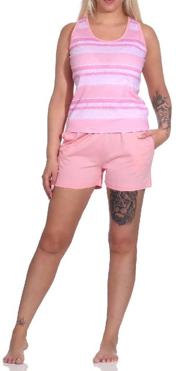 Normann Mouwloze Dames Pyjama Shorty in Kleurrijke Streep Look rosa
