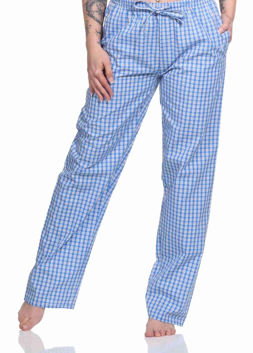 Normann dames pyjamabroek lang geweven katoen - ideaal om te ontspannen blau