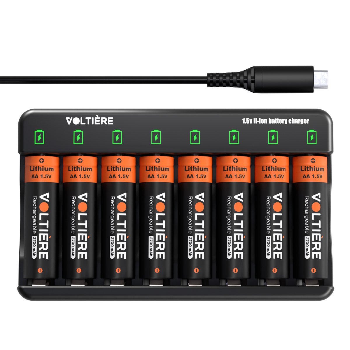 Voltière Oplaadbare 1.5V Lithium Batterijen AA + Batterij Oplader - Batterij Oplader incl 8x Oplaadbare Batterijen AA - Li-ion