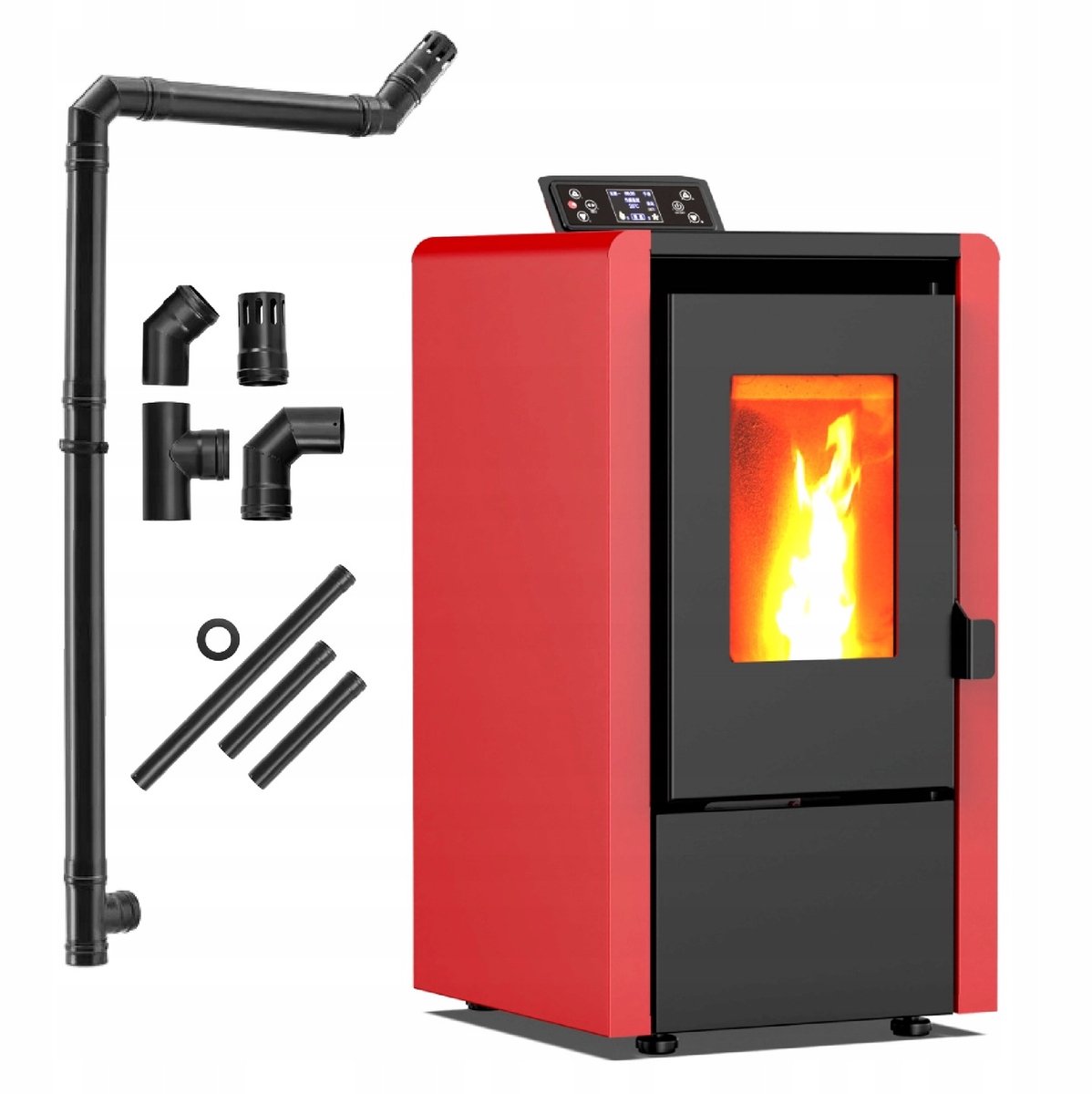 THUNDER Pelletkachel - Vrijstaand - 6,3 kW - WiFi - 9 kg reservoir - THUNDER LEYLA-RED
