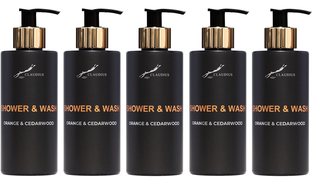 Shower & Wash Orange & Cedarwood 300 ml - gouden pomp - 5 stuks