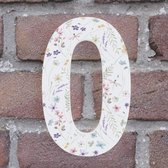 Huisnummer Arial 0 wit met bloemen - Maat: Groot (20 cm) - zelfklevend - Huisnummerbord