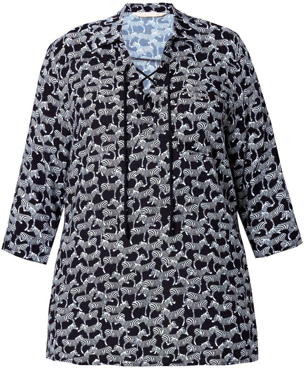 MIAMODA - Dames - Blouse A-lijn minimalistisch zebramotief - Zwart - Maat 46