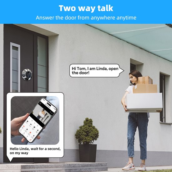 Smart Digitale Deurspion met bel - 3MP - 4.3inch LCD - Tweeweg Audio - Nachtzicht - PIR Detectie - WiFi - 5000mAh - Smartlife - Tuya - App - Sensor - Camera van Merkloos — afbeelding 4