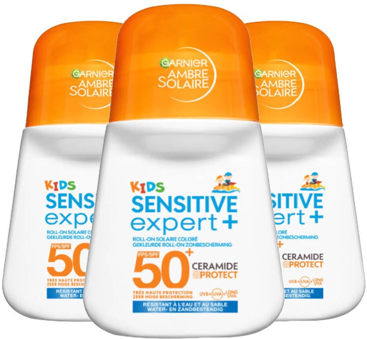 Garnier Ambre Solaire Sensitive Expert+ Roll-on Kids SPF 50+ - 3 x 50 ml - Voordeelverpakking