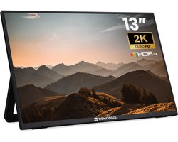 Remodius® Portable Monitor - 13 Inch 2K - Ultralicht en Superdun - Draagbare Monitor voor Laptop met Ingebouwde Kick-Stand - USB-C & Mini HDMI - Extra Tweede Scherm - Plug & Play