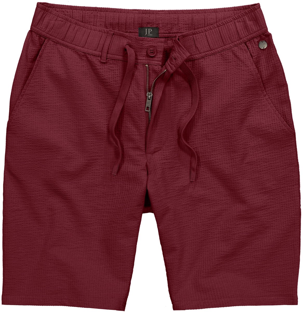JP 1880 - Heren - Bermuda seersucker tailleband met knoop en rits 4 zakken - Donker bordeauxrood - Maat XL