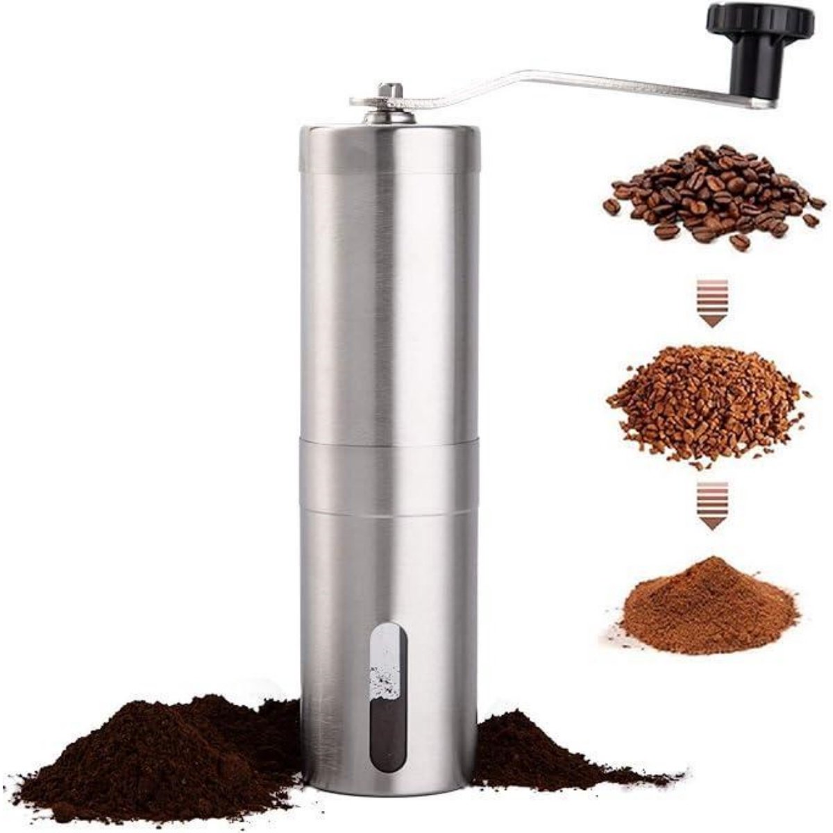 Handmatige koffiemolen - Roestvrijstalen koffiemolen - Keramische molen - Instelbare maalgraad - Draagbare koffiemolen - Geschikt voor filterkoffie en espresso