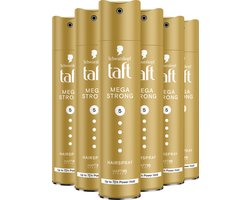 Taft Hairspray Mega Strong – Styling – Tot 72u Power Hold – Versterkt het Haar – Vegan Formule – 6x250 ml