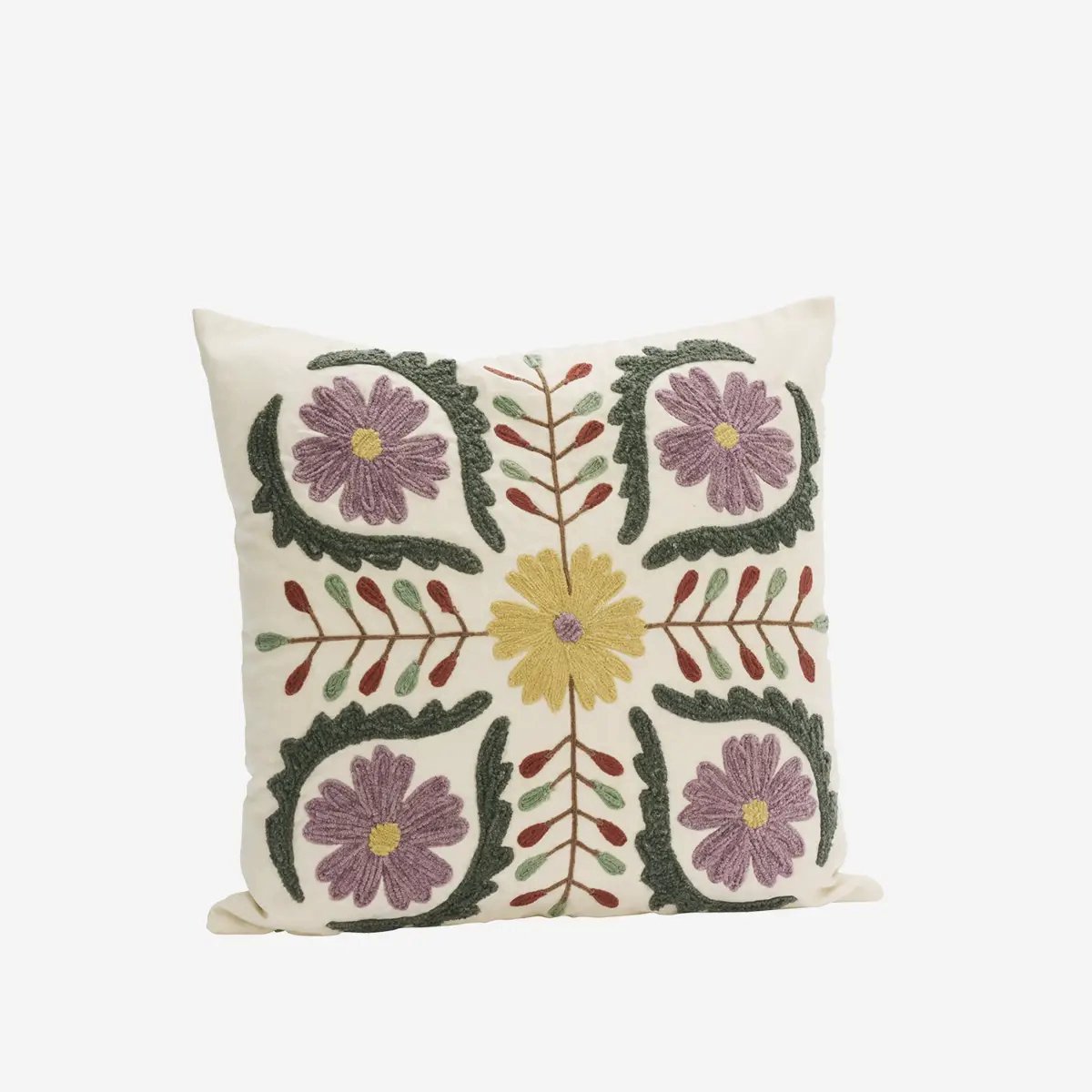Madam Stoltz - Handgeborduurde Suzani Kussenhoes - Gebroken wit/gekleurde bloemen