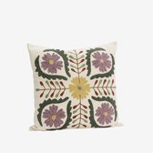 Madam Stoltz - Handgeborduurde Suzani Kussenhoes - Gebroken wit/gekleurde bloemen