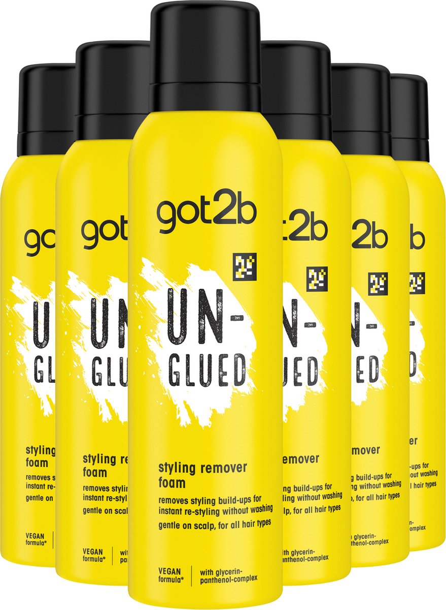 Got2b Un-Glued Styling Remover Foam - Haarstyling - Schuim Verwijdert Gel en Haarspray Resten - Opnieuw Stylen Zonder Wassen - Alle Haartypes - Vegan Formule - 6x 150ml