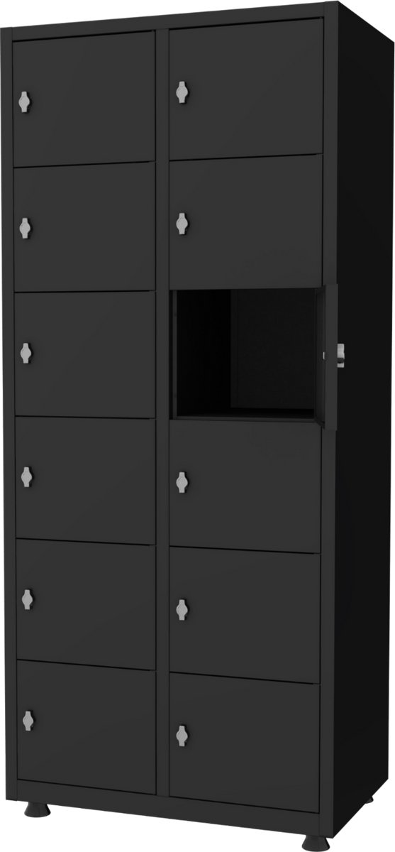 Lockerkast metaal - 12 lockers - 180x80x50 cm - Zwart