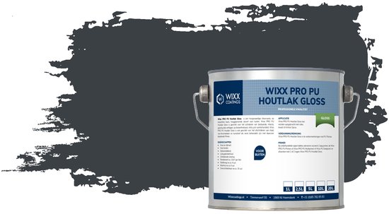 Blikken WIXX PRO PU Houtlak Gloss Antracietgrijs in 1L, 2.5L, 5L, 10L, 20L verpakkingen.