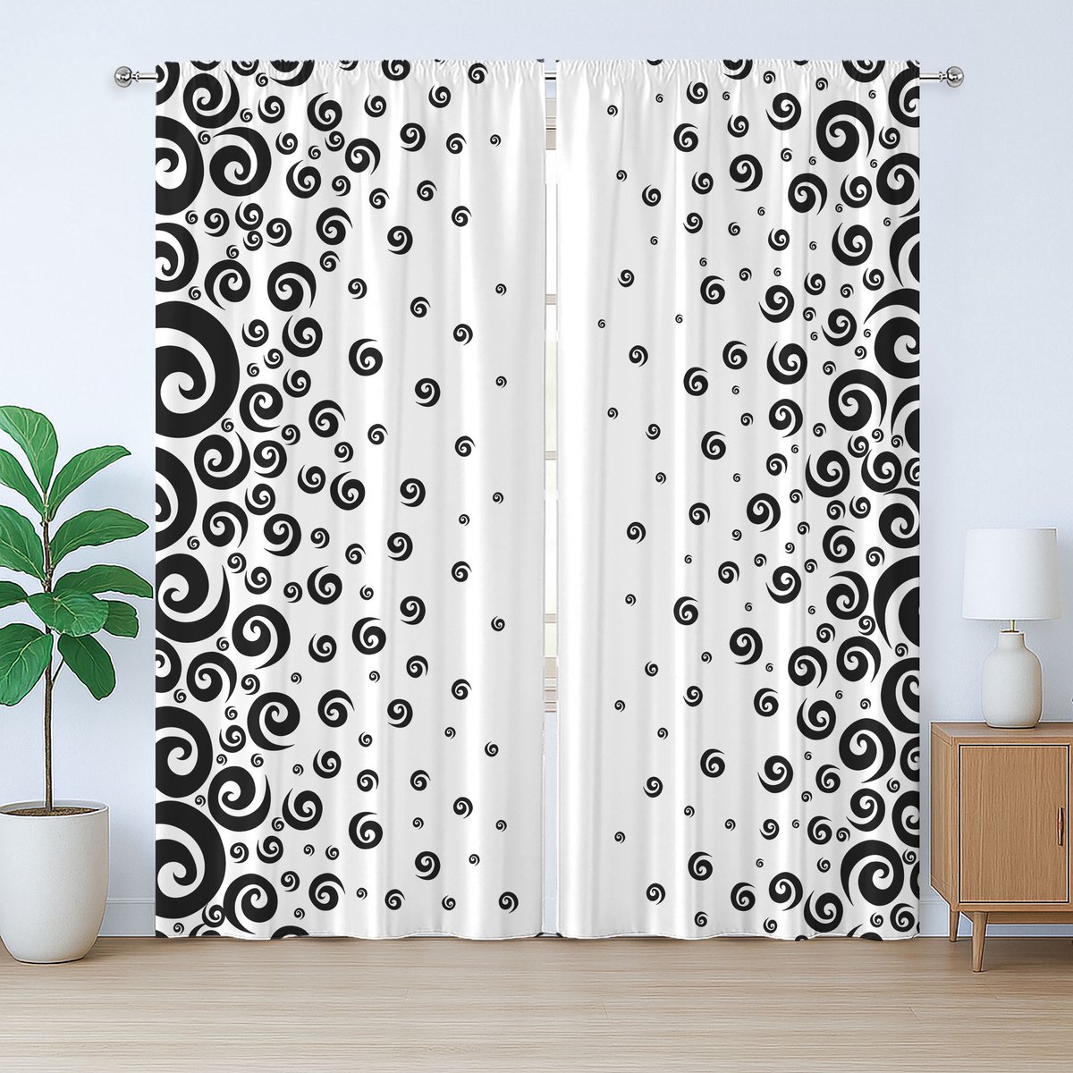ABAKUHAUS Zwart-wit rustiek gordijn, decoratieve samenvatting, universele gordijnen met lussen en haken voor de woonkamer, 280 x 175 cm, zwart-wit