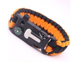 WiseGoods Premium Survival Armband Met Vuursteen / Kompas & Noodfluit - Paracord Verstelbaar - Outdoor - Noodpakket - Oranje