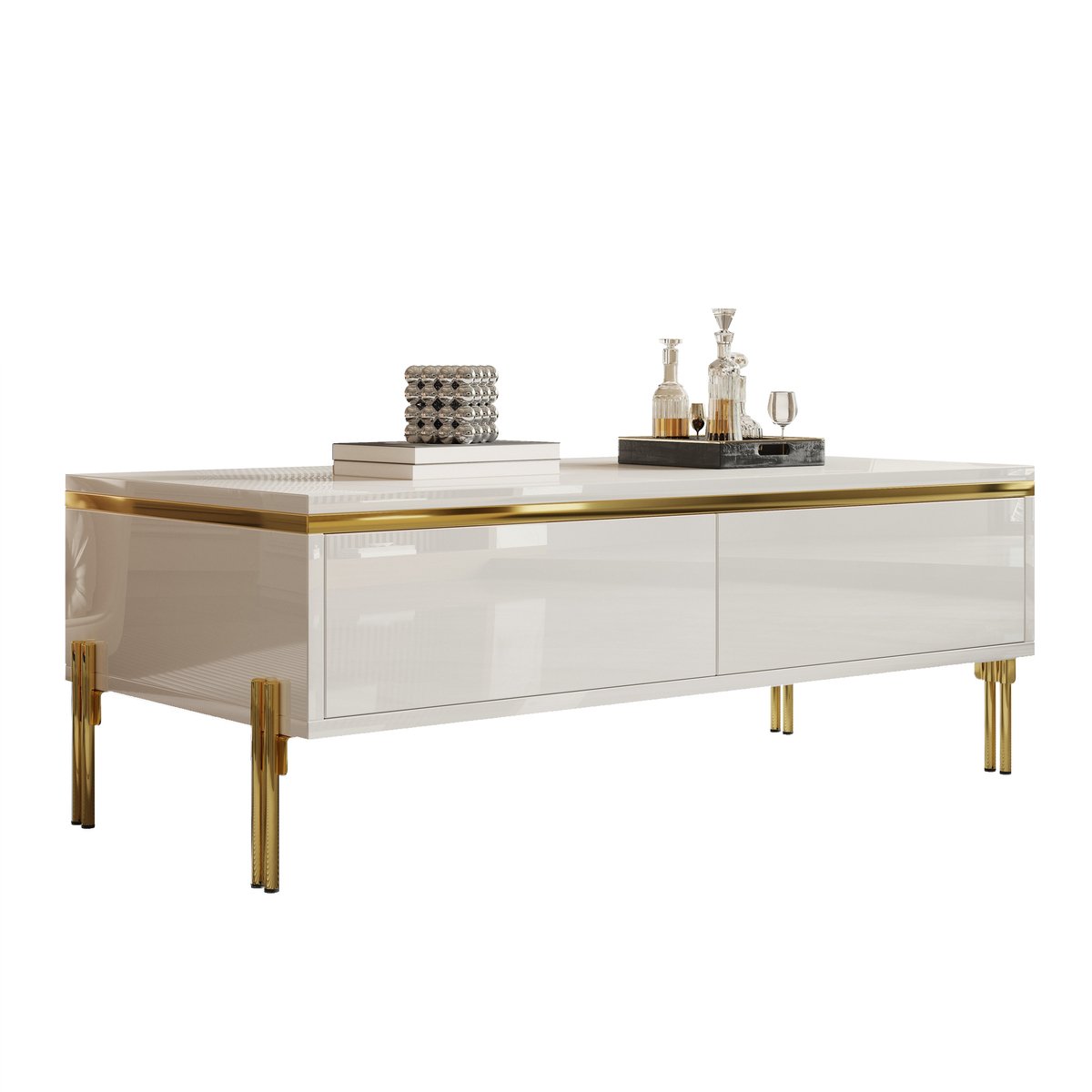 Salontafel - 100x50x36 cm - Hoogglans Multifunctioneel Modern Design - MDF - Wit