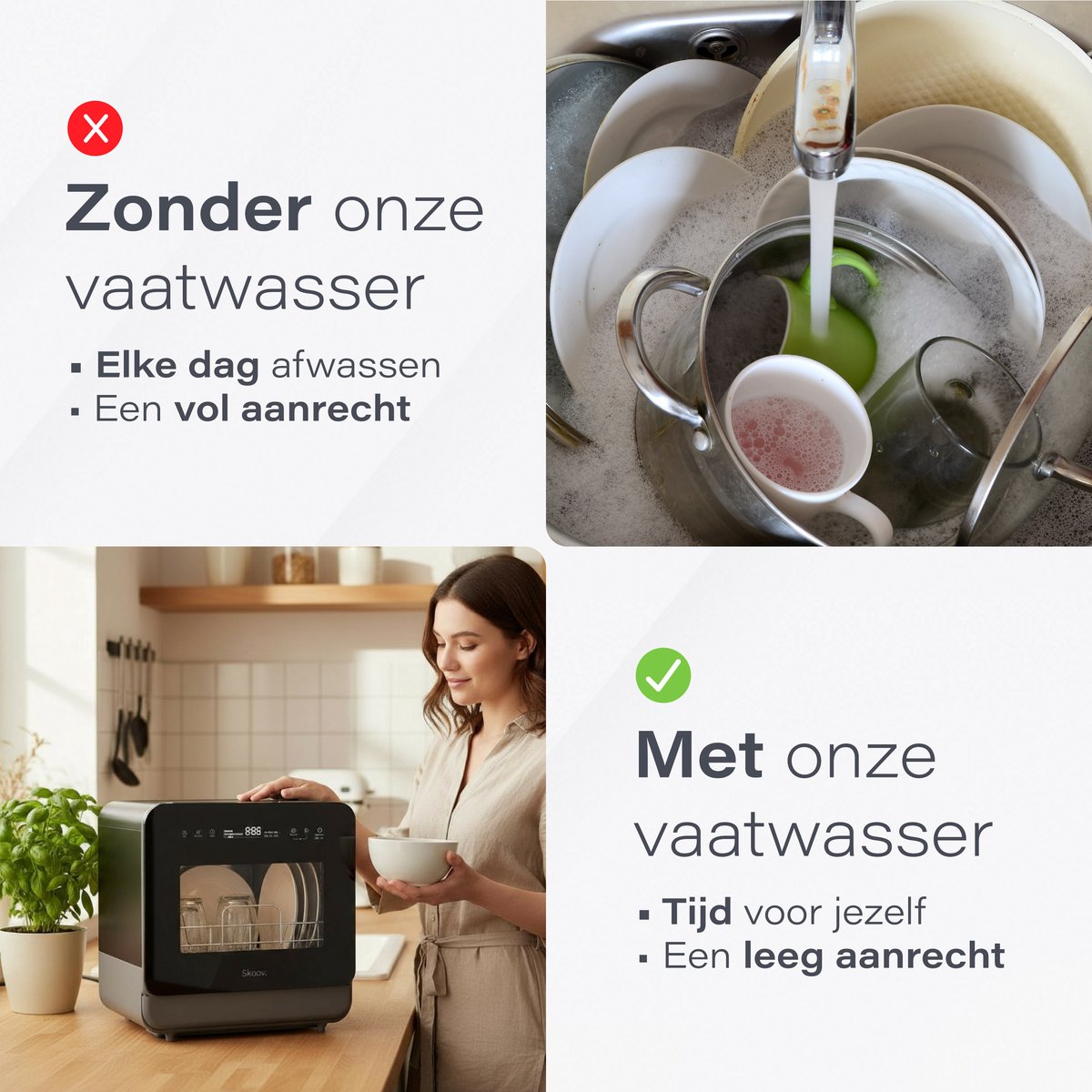 Skoov Mini Vaatwasser met waterreservoir PRO - 3 couverts - 6 wasprogramma's - Kleine smalle vrijstaande afwasmachine - Camping - Zwart — afbeelding 3