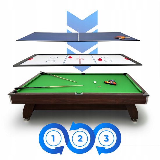 THUNDER 7FT Biljarttafel 3-in-1 - Airhockey - Tafeltennis - 214 cm - Bruin — afbeelding 5