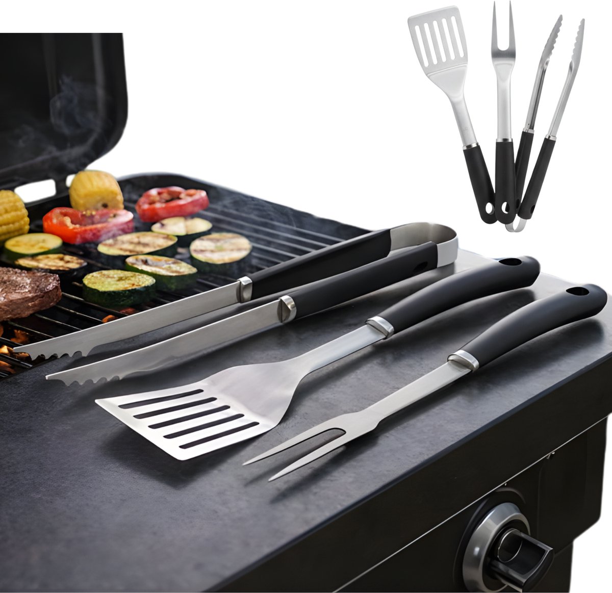 Lomera BBQ Gereedschapset - BBQ Gereedschap - BBQ Set - Barbecue Gereedschapset - Barbecue Gereedschap - Barbecue Set - BBQ Tools - Barbecue Tools - BBQ Tang Spatel Vork Set - Grill Gereedschapset