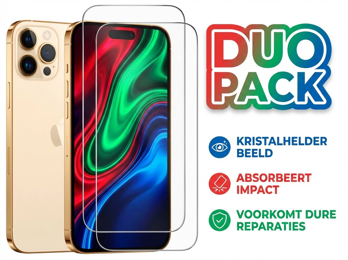 Premium Screenprotector iPhone 16e – 2 Stuks Duo Pack – Beschermglas, 9H Gehard Glas, Anti-shock, Krasbestendig, Case-Friendly