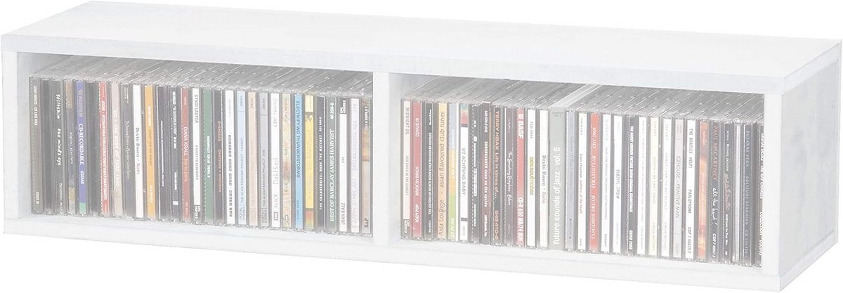 CD Opbergbox Wit voor 90 Compact Discs - Houten CD Kist met Record Box Look