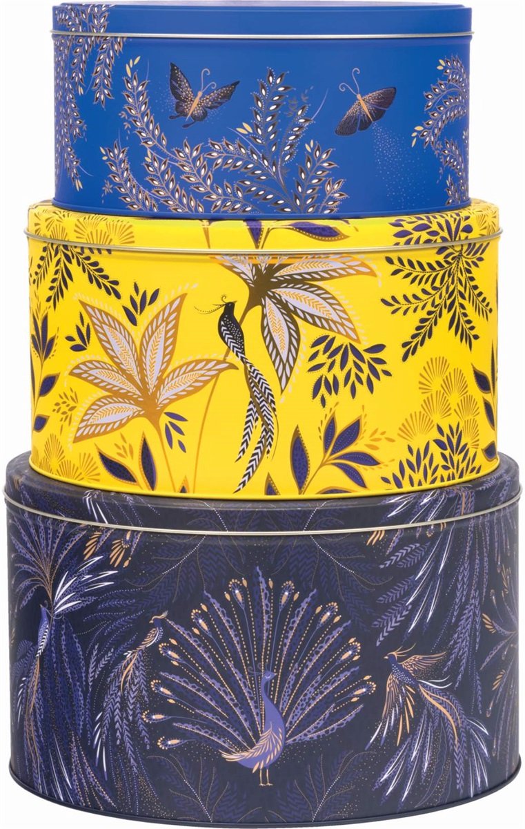Blikken set (3) Pauw, blauw/geel Ø25x15cm