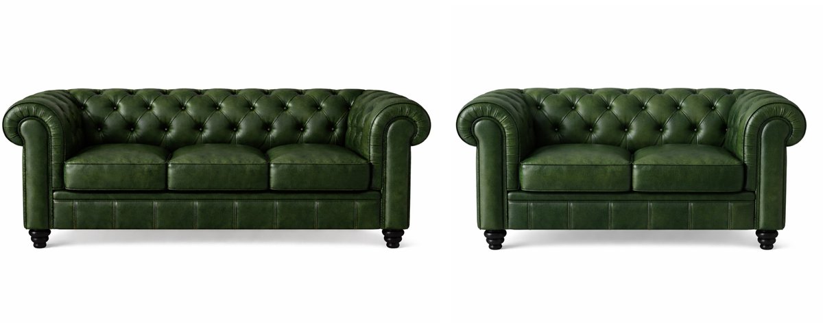 Chesterfield Banken Set - Leder - 2 & 3 Zits - Groen Vintage - Design