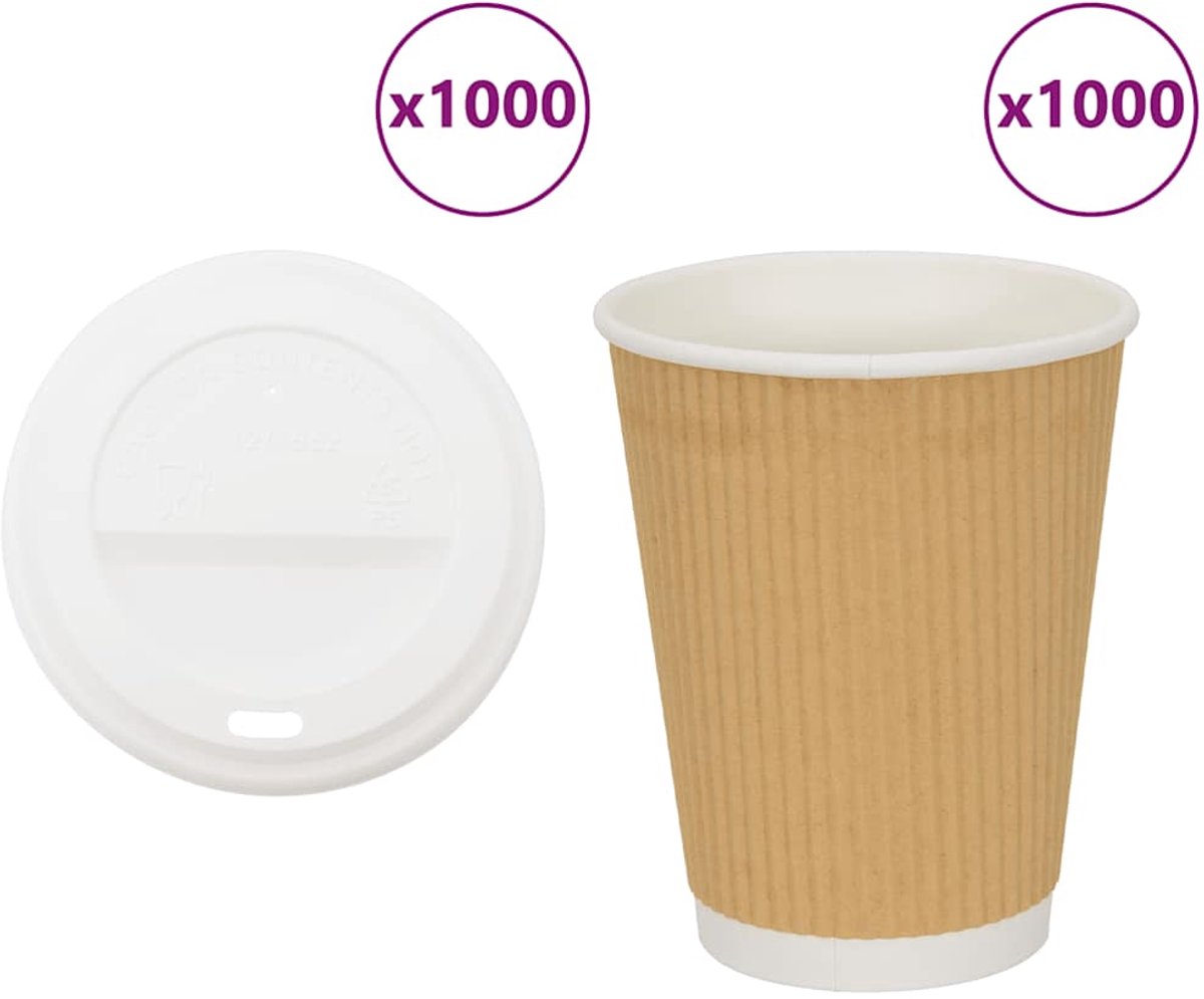 vidaXL - Papieren - koffiekopjes - met - deksel - 1000 - st - 16oz - 400 - ml