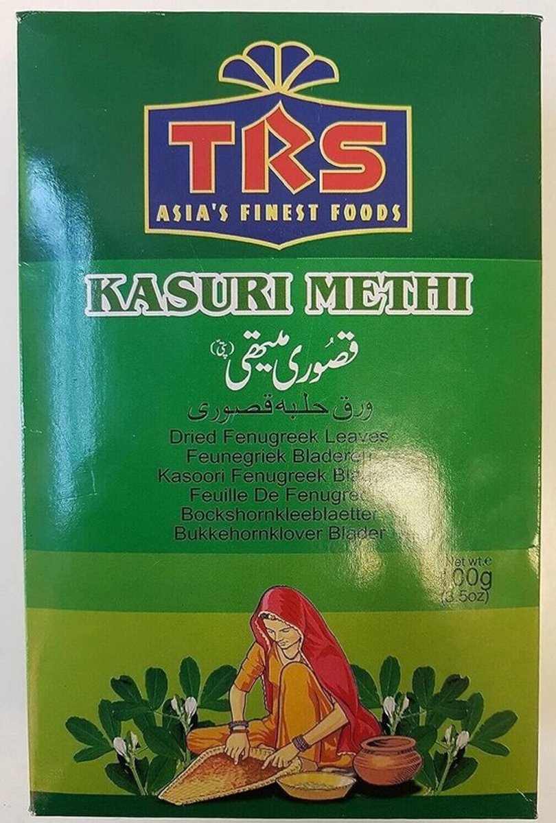 6-Pak TRS Fenegriek Bladeren (100g per stuk) - Kasuri Methi Gedroogd - Ideaal voor Smaakvolle Indiase Gerechten en Sauzen met Kajal Sticker