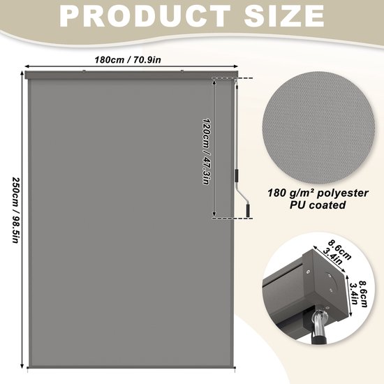 180 x 250 cm Gris clair Stores verticaux enroulables Stores extérieurs enroulables Stores intérieurs enroulables Stores enroulables Rideaux
