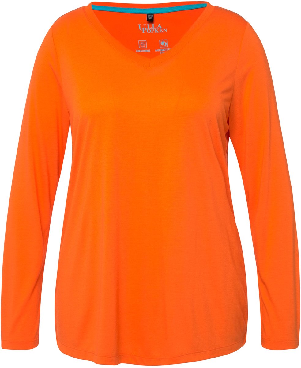 Ulla Popken - Dames - Functioneel shirt antibacterieel V-hals lange mouwen - Fel oranje - Maat 42+