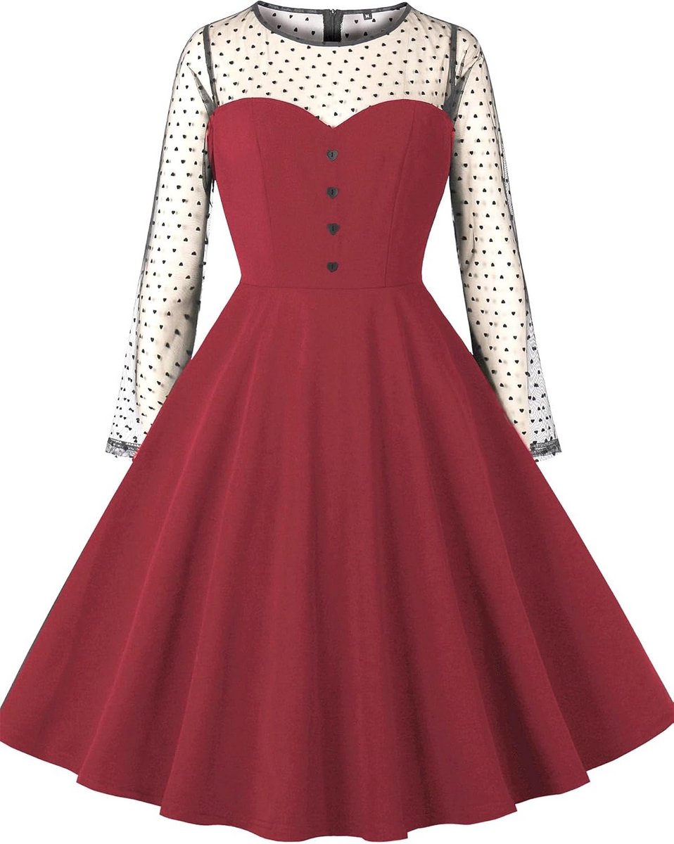 Vintage A-lijn Jurk Dames Jaren 50 Stijl met Hartmotief en Tule - Feestelijk en Zomerse Casual Jurk
