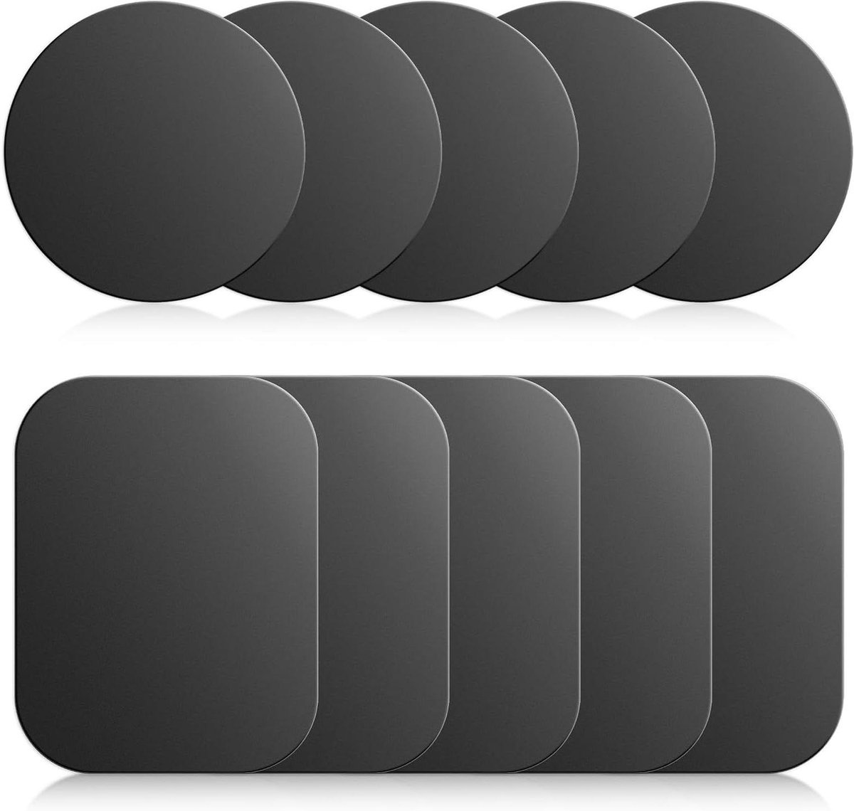 Zelfklevende metalen platen voor mobiele telefoons - Set van 10 stuks - Magnetisch - Inclusief 5 rechthoekige en 5 ronde platen - Universeel bruikbaar