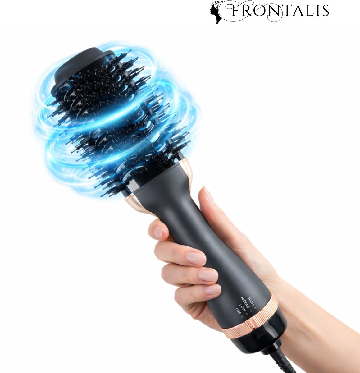 Frontalis® 4-in-1 Föhnborstel - Keramische Magic Brush - Droog, Stijl, Krul, Volume - 1200W - Zwart/Roségoud