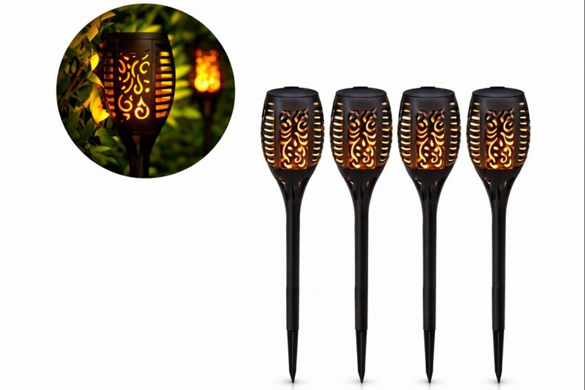 Goodz4All Solar Tuinlampen Fakkel – Set van 4 Stuks – Warm Licht LED – Sfeerverlichting op Zonne-energie – Waterdicht – Tuinpadlampen – 51,5 cm Hoog