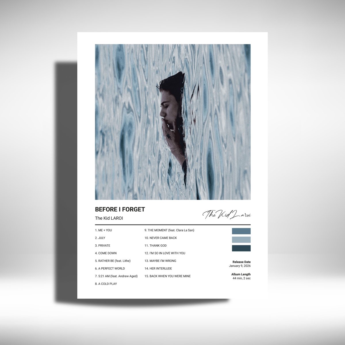 Luxe poster The Kid LAROI - Before I Forget - Metalen Poster 30x40cm - album cover Zwart