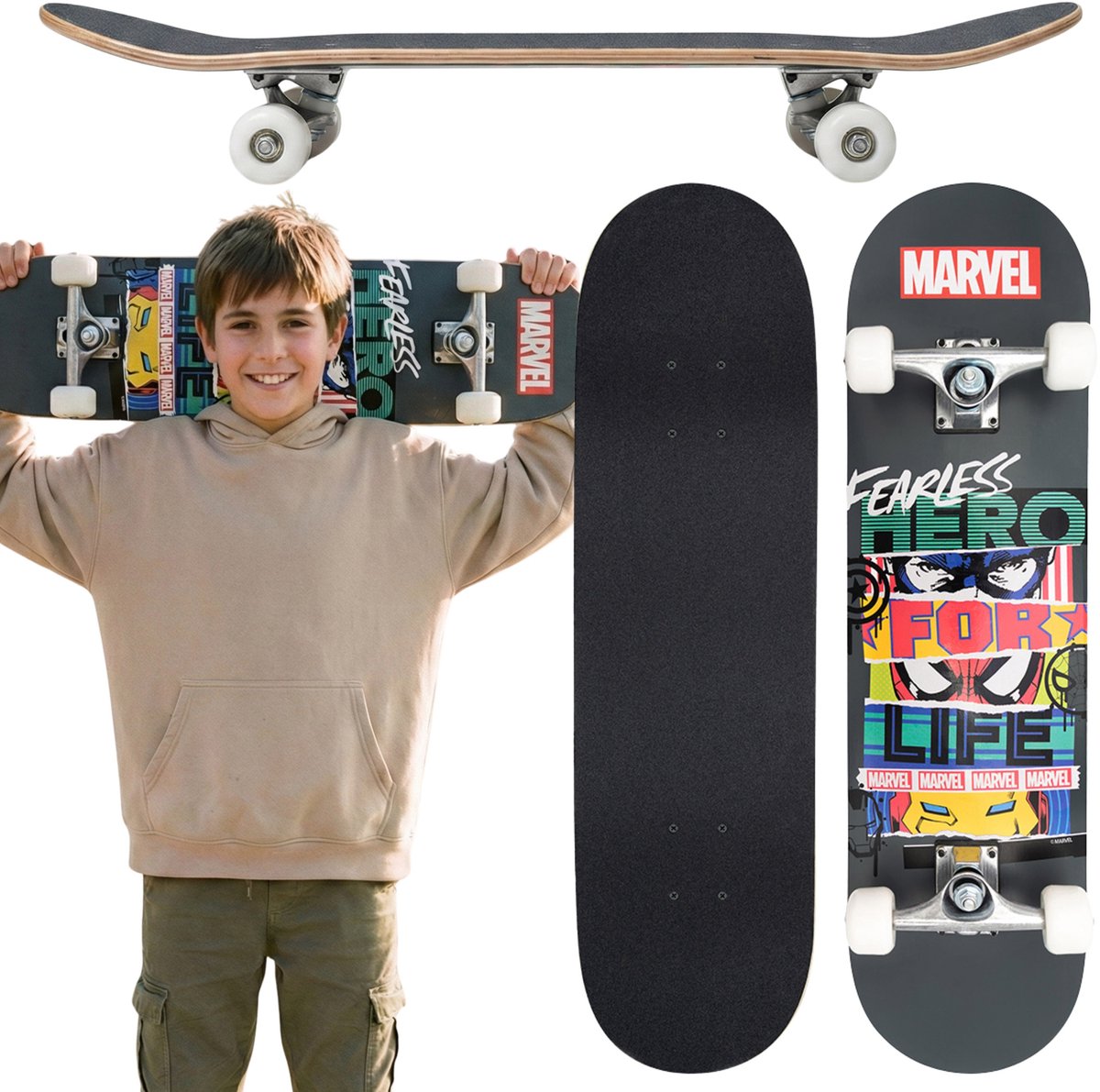 MARVEL Houten skateboard voor jongeren groot 79 cm antislipboard stabiel tot 80 kg Veelkleurig Avengers