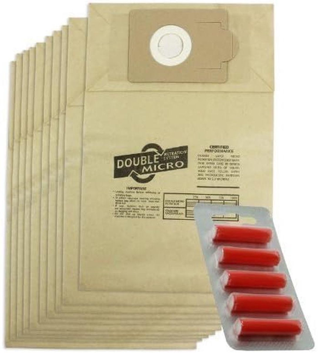 Stofzuigerzakken Dubbellaags Microfilter Geschikt voor Commerciële Stofzuigers (10 Stuks incl. Luchtverfrissers)