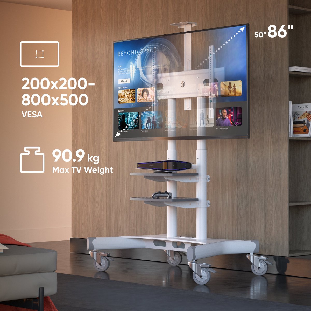 ONKRON - Mobiele tv-standaard - 50-86 inch - Draagbare verstelbare tv-standaard - 800 x 500 Max VESA