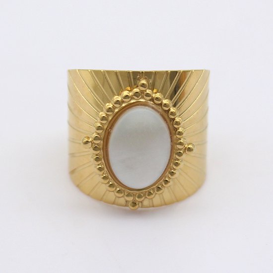 Bague déclaration, acier inoxydable, réglable, avec 3 pierres rouges