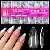 600 Pièces L Faux Ongles Amande Naturels - Ongles Artificiels Extra Épais - Couverture Complète - 12 Tailles (Semi-Mat + Transparent)