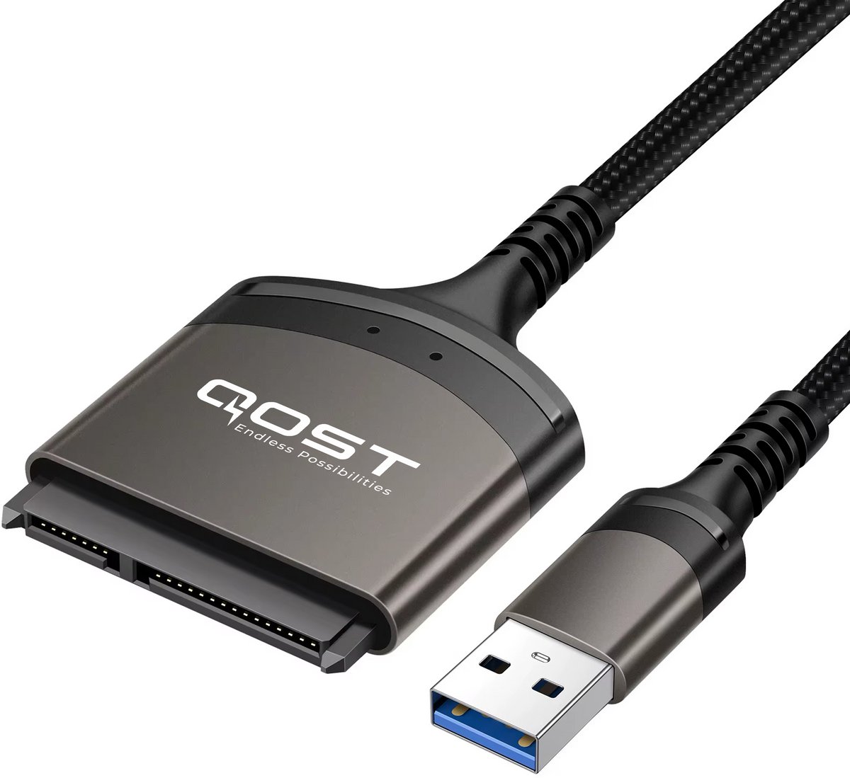 Qost - USB-A naar Sata Adapter - Zwart - Aluminium - 6 Gbps - 22 Pin 2.5" - Sata Kabel naar USB-A - Sata to USB