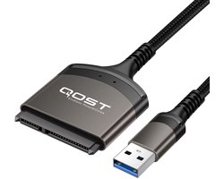 Qost - USB-A naar Sata Adapter - Zwart - Aluminium - 6 Gbps - 22 Pin 2.5" - Sata Kabel naar USB-A - Sata to USB
