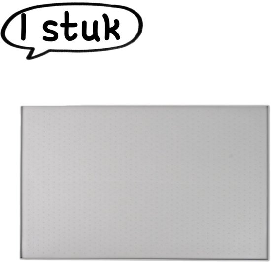 Grijze siliconen placemat met "1 stuk" in een tekstballon.