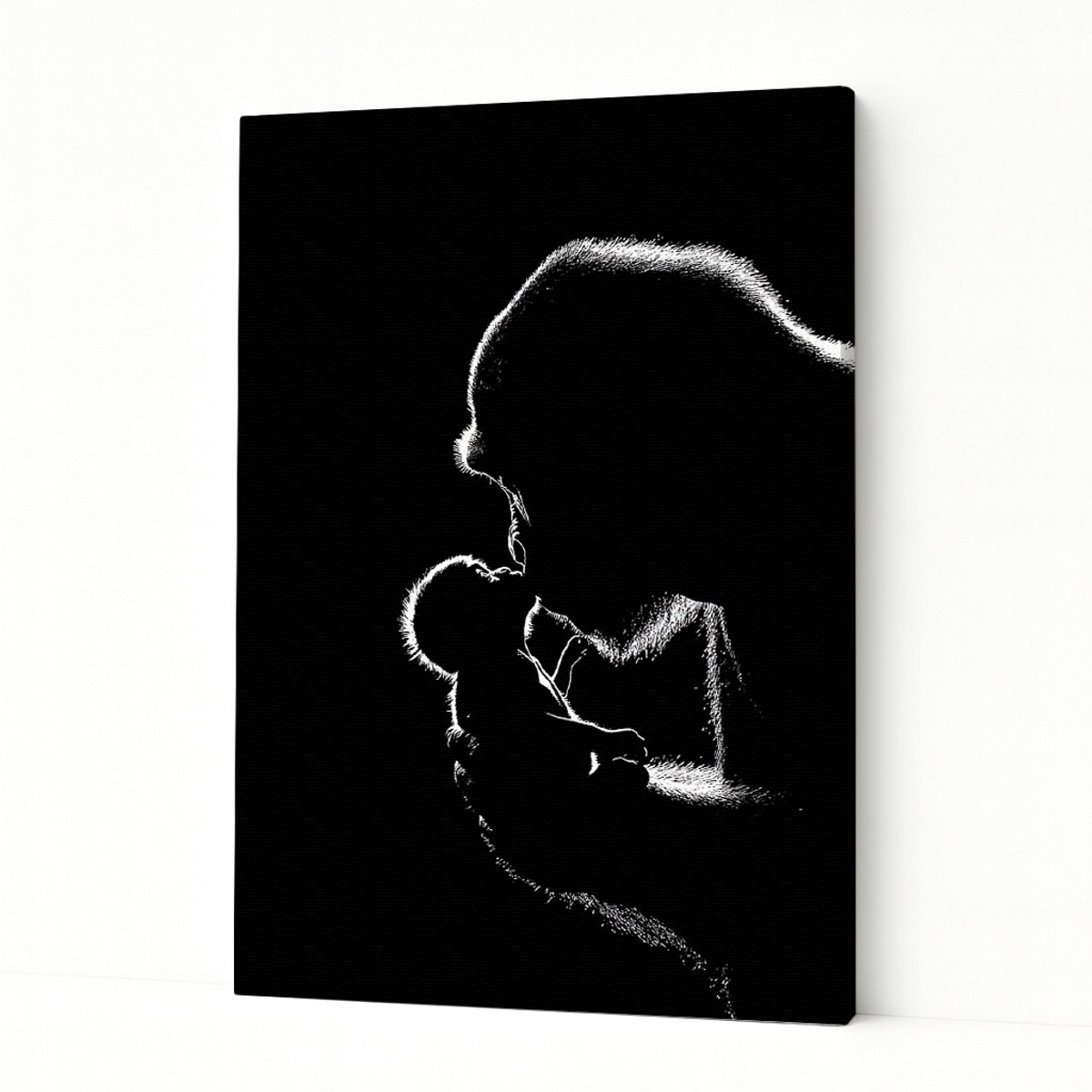 Gorilla en baby - Kunstwerk - Wandkunst - Canvas schilderij - 60x90 cm