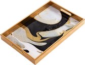 IvoQ Dienblad – Goud & Zwart Marmer – Met Handgrepen – Decoratief & Serveren – Luxe Serveerschaal – 30 × 45 cm